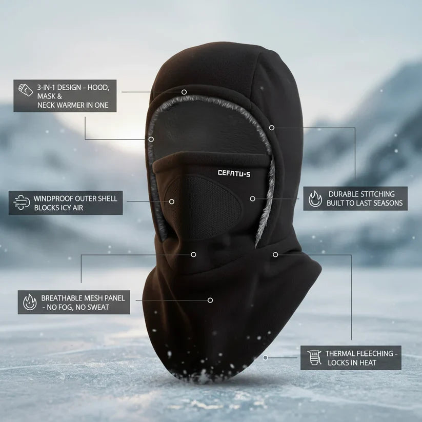 ThermaFleece Hood – Windproof winter hat, mask, and neck warmer